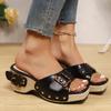 2025 New Metal Buckle Wedge Sandals for Women Fashion Rivet Decor Platform Slippers Woman Summer Thick Sole Roman Sandals Ladies