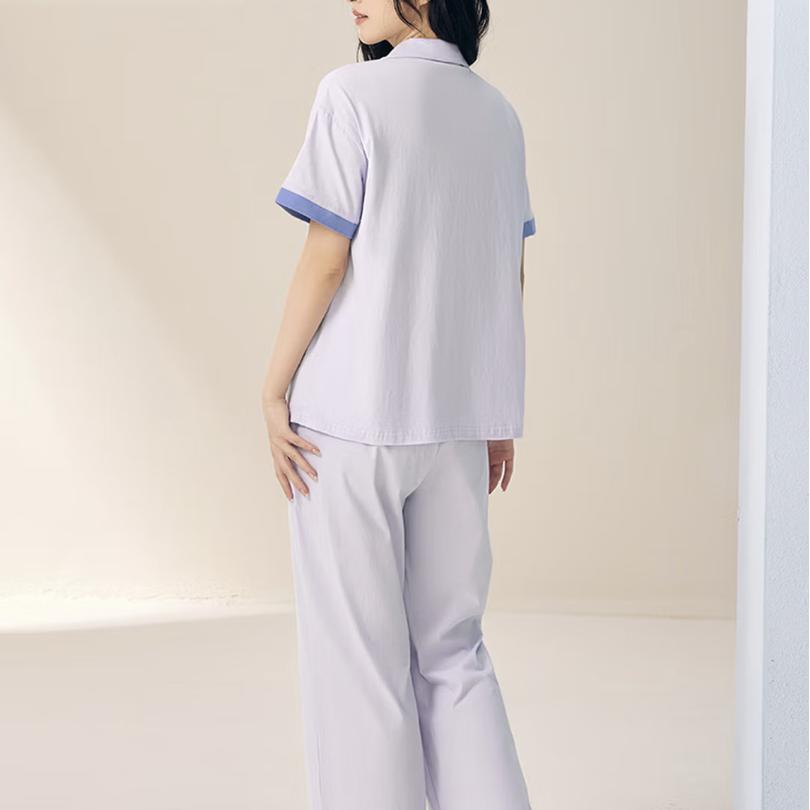 Hodohome Women's Pure Cotton Pajamas Spring Summer Short Sleeve Long Pants Comfort Cotton Loungewear