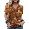 Summer Fashion Trend 3D Western Cowboy Printed Short Sleeved Casual V-neck Top Women's T-shirts