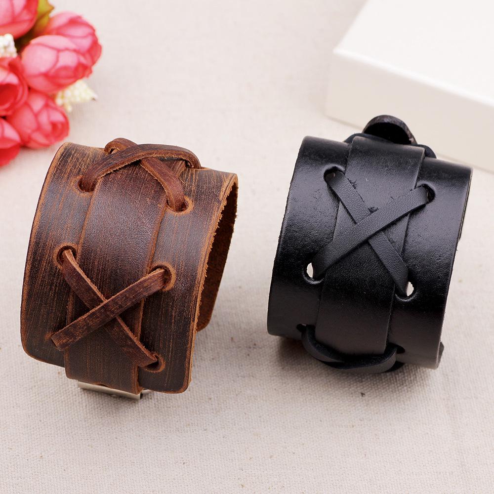 Men's Genuine Leather Wide Braided Punk Bracelet