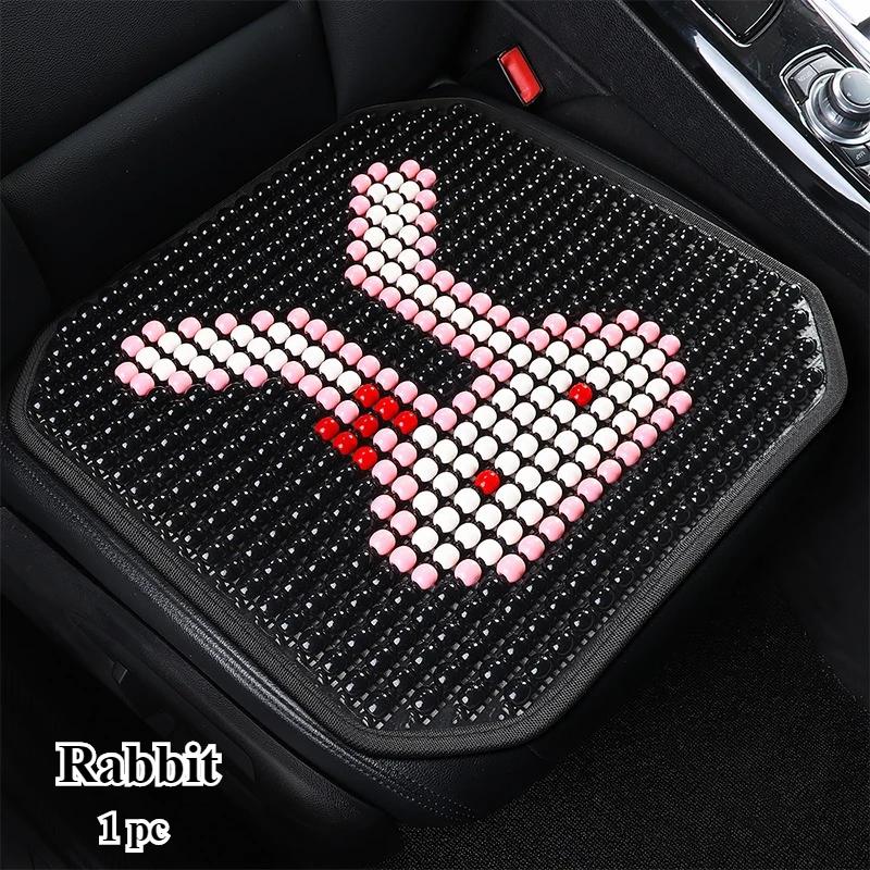 Adorable Cartoon Natural Wooden Bead Car Seat Cushion – Handmade, Breathable & All-Season Comfort