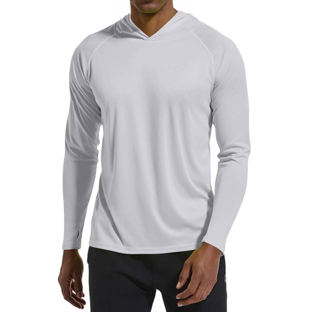 Men's Summer Solid Color Hooded Slim Sun Outdoor Beach Hiking Mountaineering Top