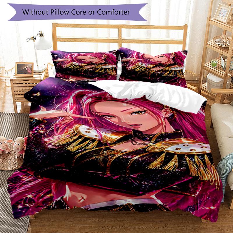 Pink Hair Girl Design Bed Bedding Set 1 Duvet Cover + 2 Pillowcases Soft Breathable Household Bed Linens