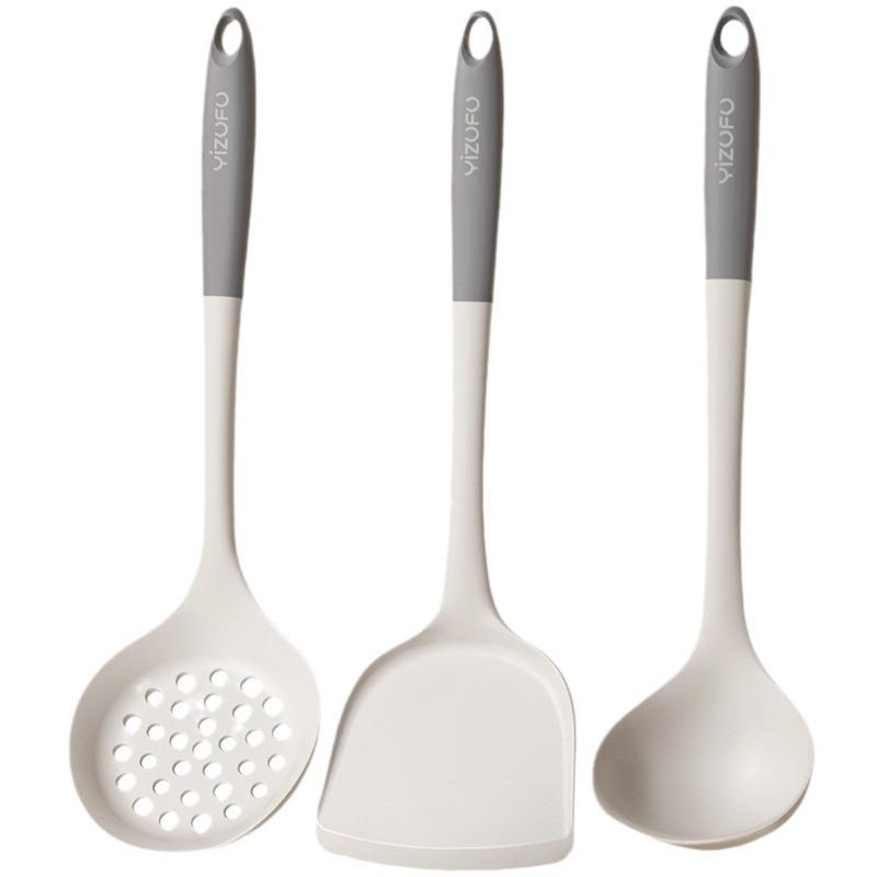 Silicone Non-Stick Kitchen Utensil Set - High Temperature Resistant Spatula, Ladle, and Slotted Spoon for Stir-Fry.