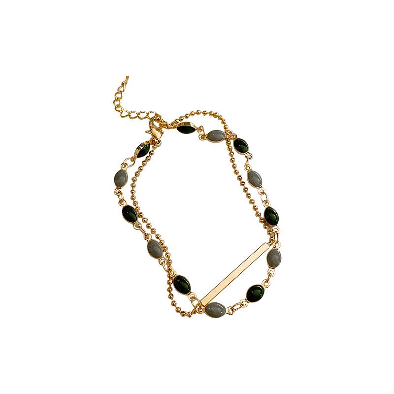 French Retro Double-Layer Bracelet: Stylish Light Luxury Bangle for Women.