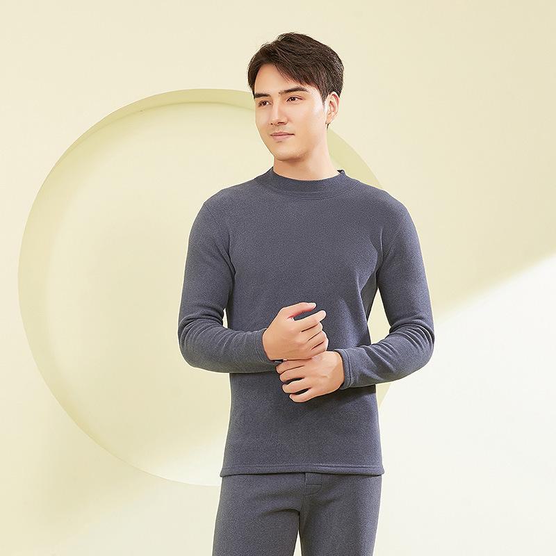 

Мужской бесшовный костюм Cationic Plus Velvet из толстого теплого бархата: Топ с высоким воротником и осенние брюки из овчины 4XL