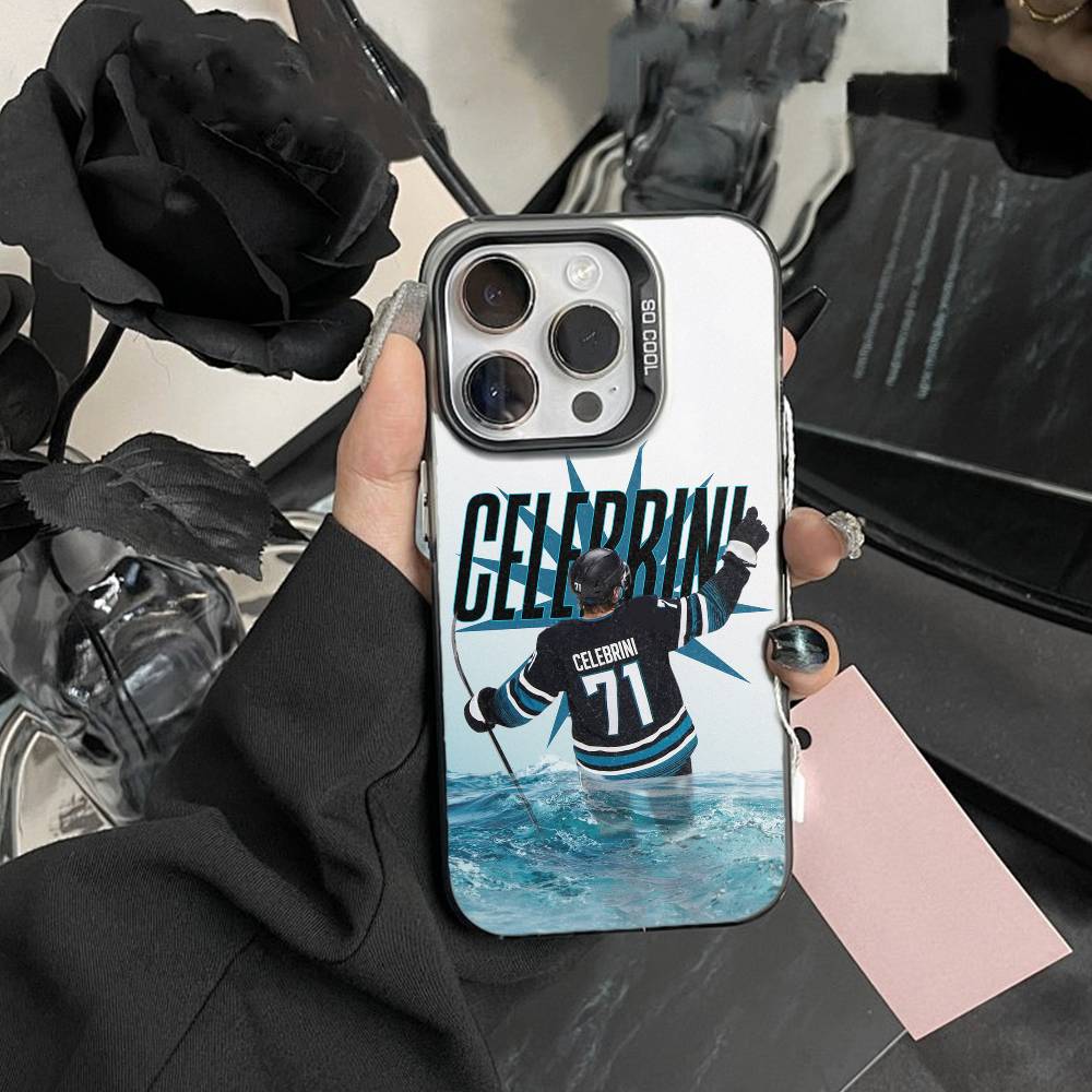 Custodia per Telefono Macklin Celebrini San Jose Sharks per iPhone 17,16,15,14,13,12,Pro MAX Nera Opaca Cover Antiurto