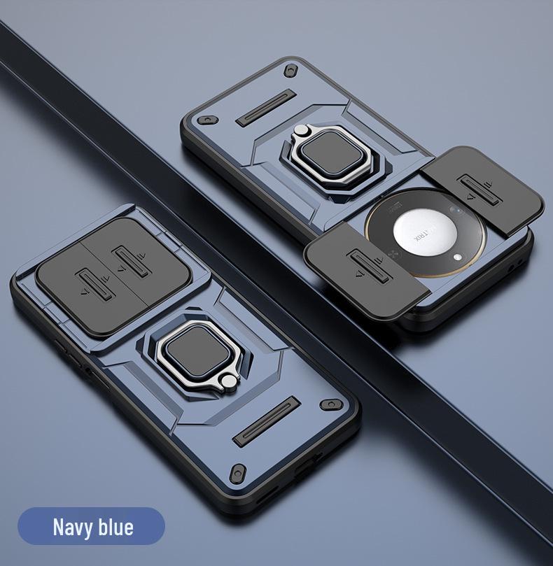 Honor X70 Battle Bear Ring Phone Case: Magnetic Push-Window Protective Case for Honor X9D Honor X70/X9D/Magic 8 Lite темно-синий