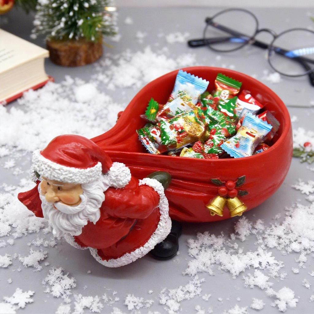 Christmas Decoration Resin Figurines Funny Santa Claus Carrying a Gift Bag Shaped Figurine Holiday Party Candy Plate Ornament