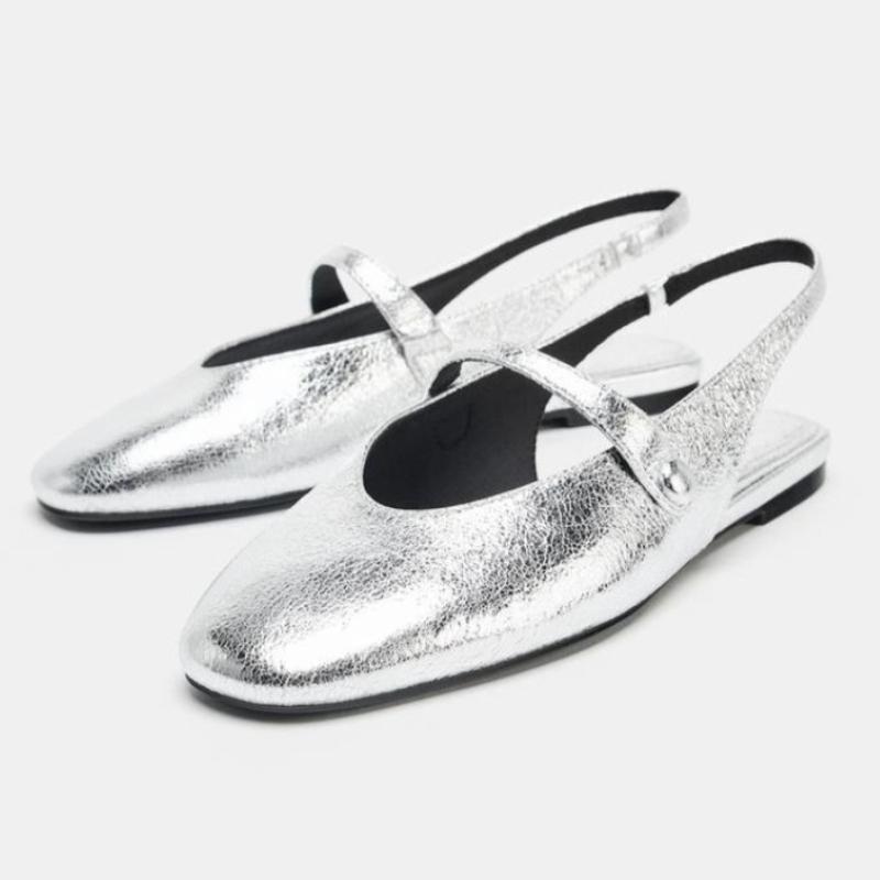 Sexy Gold Metallic Muster Slingback Ballerinas Damen Mode Runde Zehenpartie Schnalle Mary Jane Schuhe Luxus Flache Sandalen