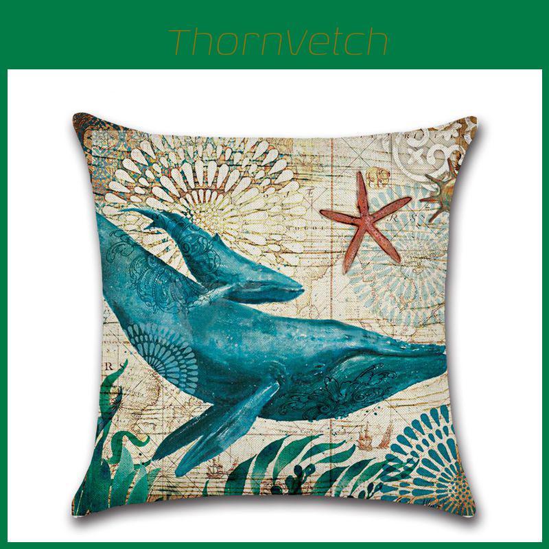 Vintage Sea Theme Pillowcase Decorative Landscape Pattern Cushion Cover Soft Fiberfill 45*45cm