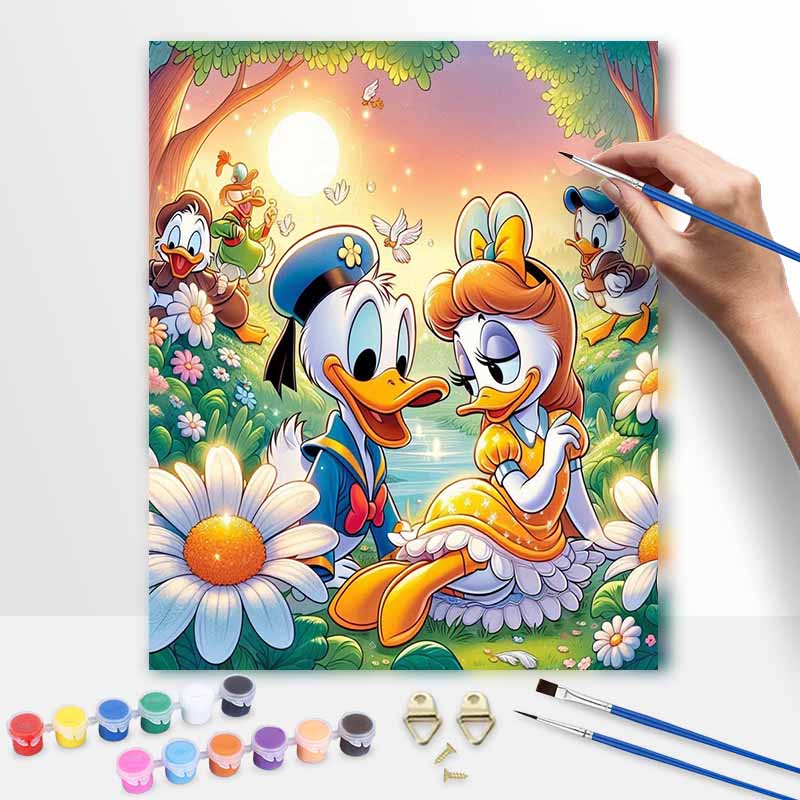 Disney Donald Daisy Duck Oil Paint Art Painting Kit Home Wall Decor Handmade Gift Garden Flowers Romantic Sunny Scene Craft Supplies DIY