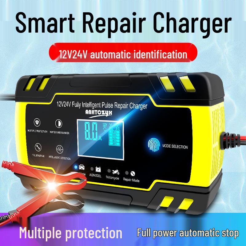 12/24V 8A Pulse Repair Charger with LCD for Motorcycle/Car Batteries