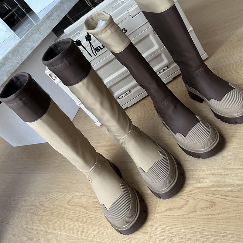 Fashion 2025 New Women Motorcycle Knee-high Boots Woman Fashion Casual Thick Sole Platform Flats Heels Botas Femininas Long Booties