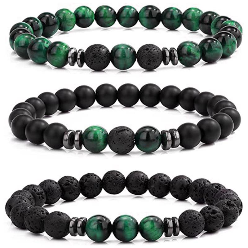 Volcanic Stone & Tiger Eye Lapis Agate Bracelet Set - Fashionable and Simple Style