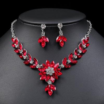 2025 Summer Fashionable Women's Necklace Earrings  Set Crystal Colorful Flower Necklace Earrings Bridal Sets