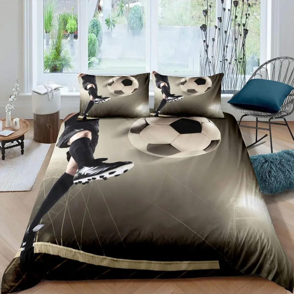 Fußball Bettbezug Set Fußballmuster Sportthema Bettwäsche Set Mikrofaser Bunt Grunge Stil Doppel King Bettdeckenbezug