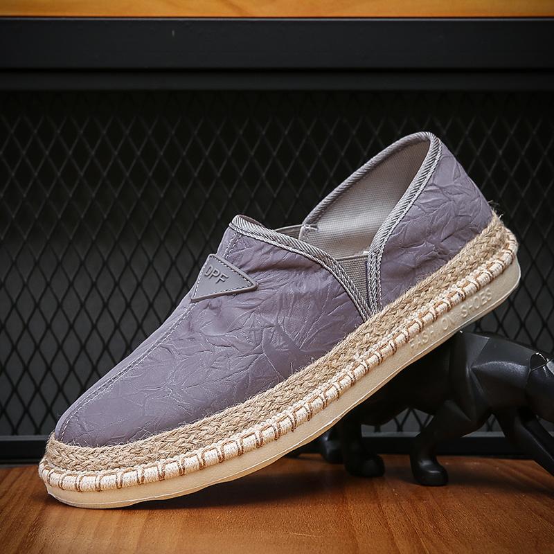 Trendy Purple Male Loafer Shoes Summer Canvas Leisure Shoes for Men Flats Big Size 39-45 Grass Woven Cloth Shoes Driving Man Cha