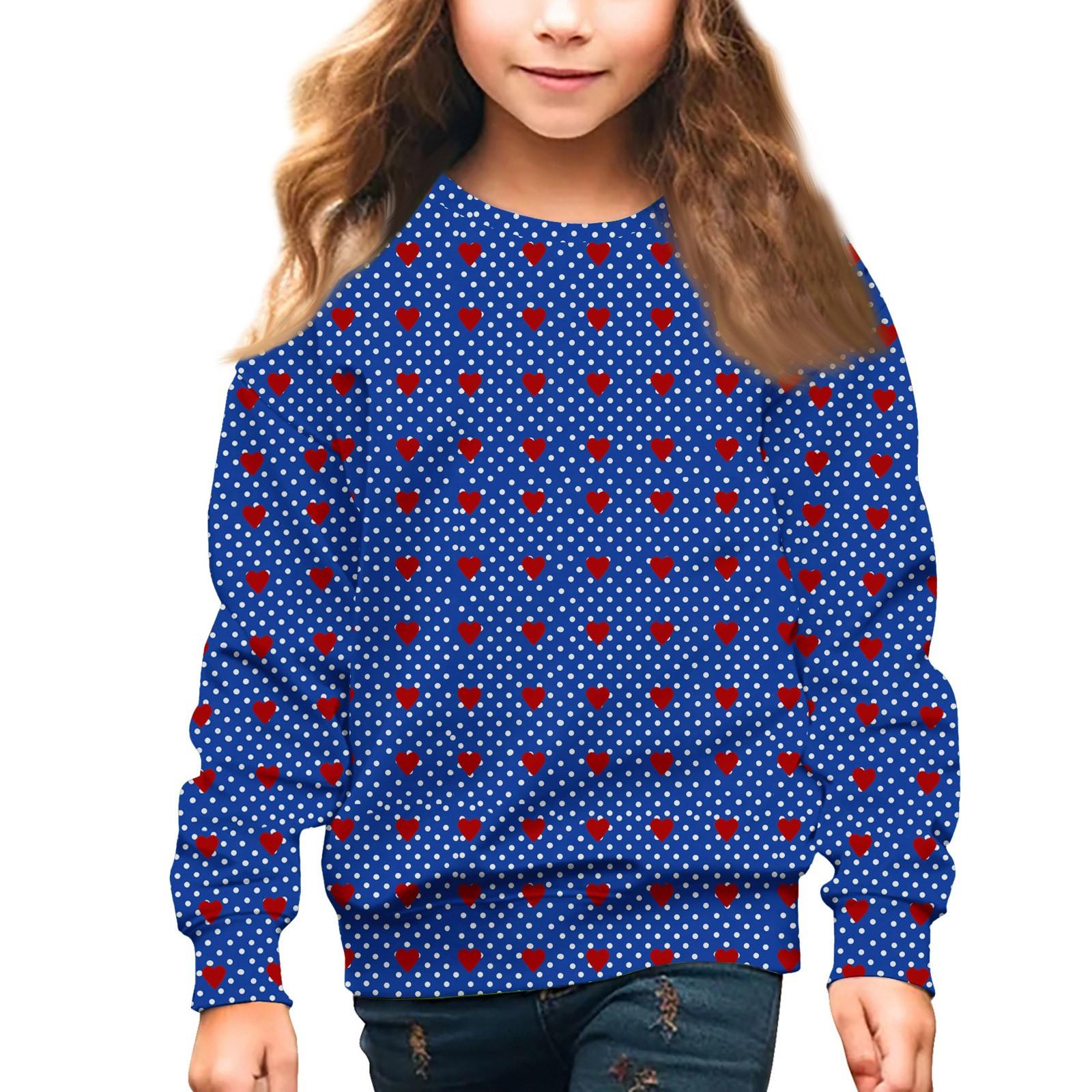 

Девочки Круглый вырез Пуловеры для детей День святого Валентина Печатные топы 100 синий