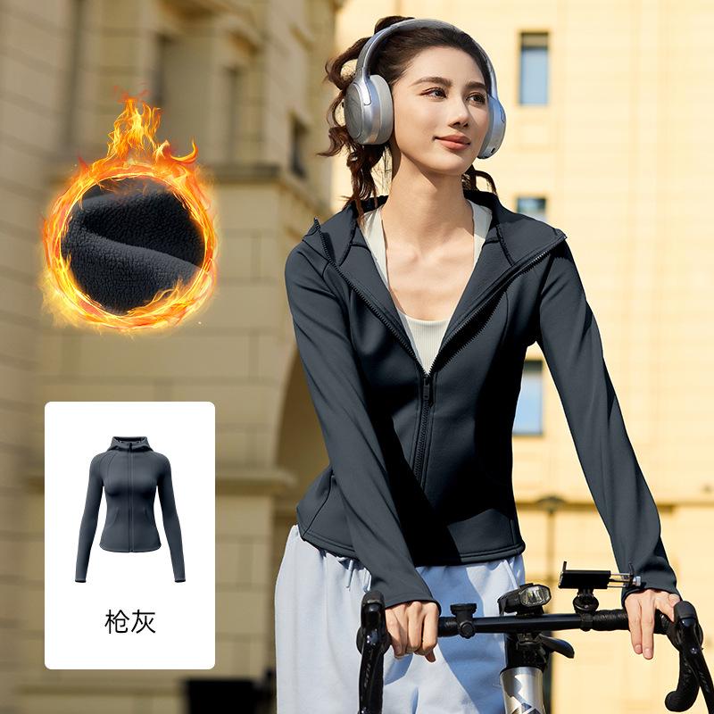 Herbst Winter Lässige Mode Samt Slim Langarm Strickjacke Top Damen Einfarbig Alleskönner Kapuzenjacke mit Reißverschluss Top