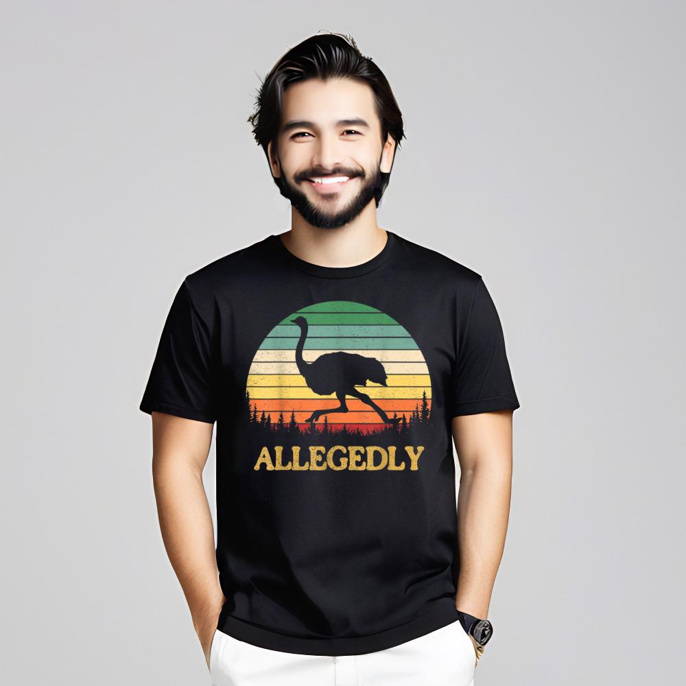 Funny Allegedly Ostrich Gift Flightless Tshirts Retro Unisex Tops Tees Birthday Tops T Shirt Crew Neck Cotton Fabric
