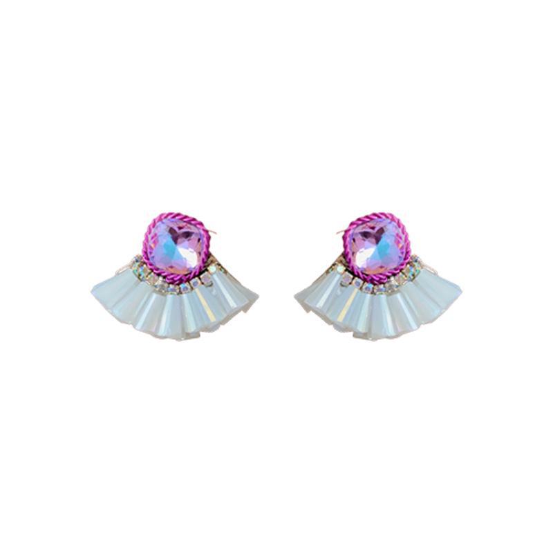 Elegant French Silver Needle Earrings with Purple Diamond-Shaped Crystal – High-End Luxury Fashion