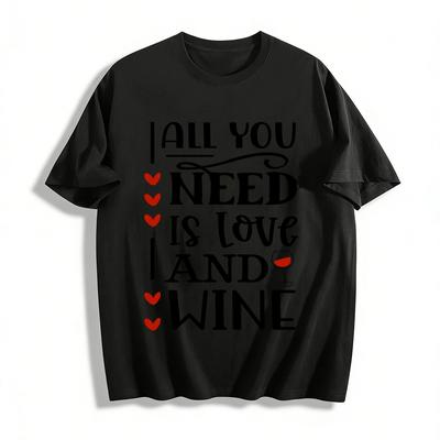 All You Need Is Love And Wine Heart Graphic Casual Tee Pure Cotton T-shirt
