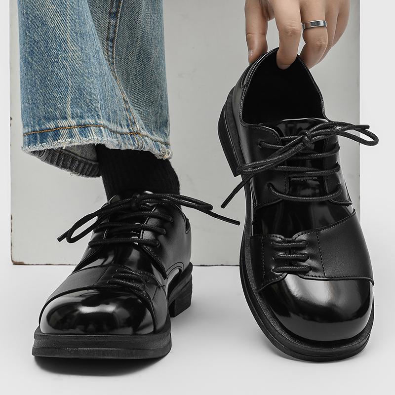 Fashionable outdoor solid-color men lace-up casual formal shoe high quality  thick-soled square toe durable office walking shoes