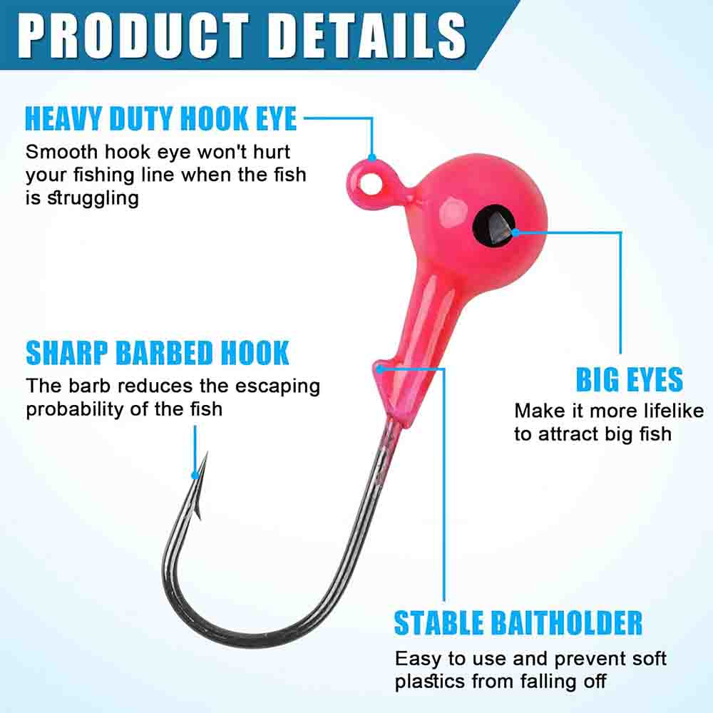 50Pcs Crank Jig Head Hooks Fishing Hook Round Ball Head Jig Hooks for Bass Fishing Trout Panfish Walleye Crappie Live Bait Jigs