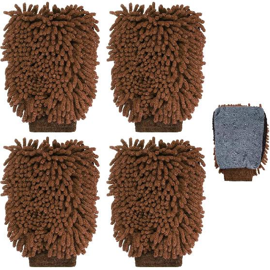 HARFINGTON 4pcs Chenille Microfiber Car Wash Mitts 9.8" x 7.9" Scratch Free Wash Gloves Absorbent Double Sided Plush Cleaning Drying Mitts for Car