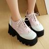 British Style Lace-up Student  Shoes Color Matching Platform Single Shoes