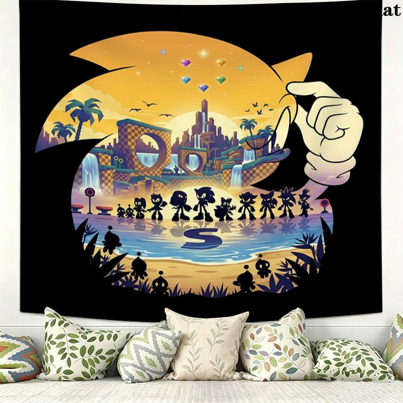 Sonic Hedgehog Wall Tapestry Aesthetic Wall Hanging Printed Fabric Blanket Decorative Tapestries For Bedroom Living Room Home Decor