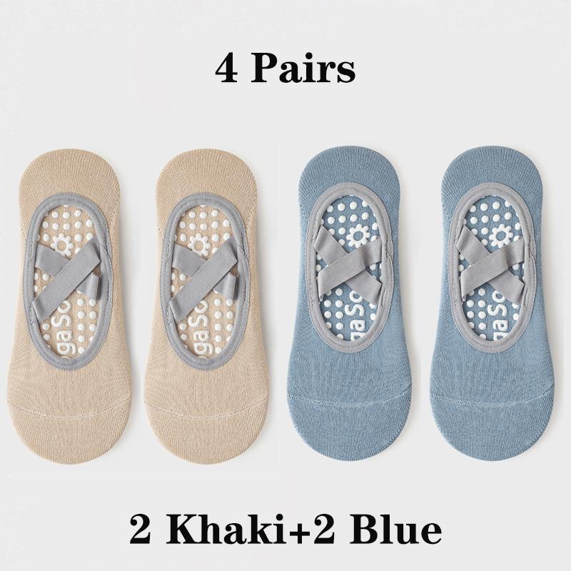4 Pairs Yoga Socks for Women Bandage Pilates Non-Slip Grip Socks Backless Breathable Fitness Sports Ballet Dance Floor Socks
