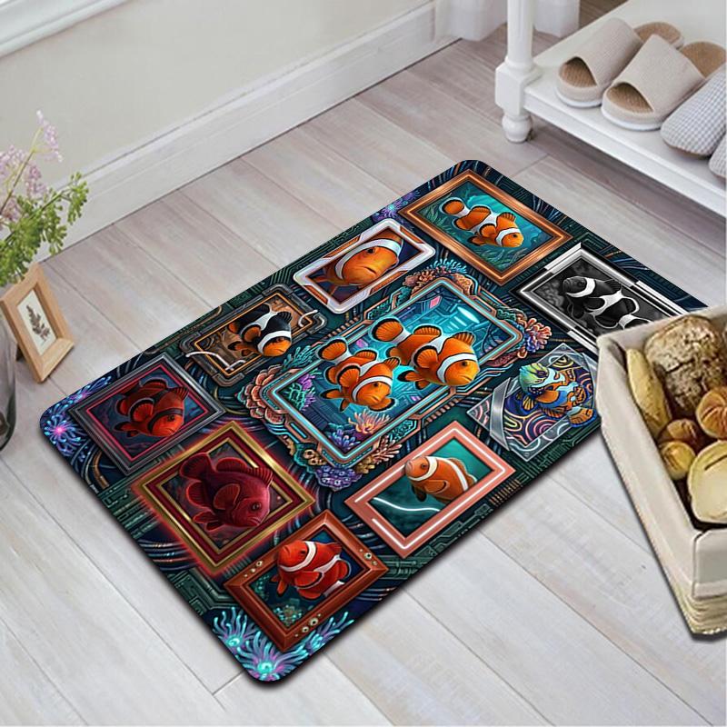 Clownfish Frames Composition Pattern Rug Floor Mat for Living Room or Bedroom Soft and Comfortable Carpet a Gift for Birthday and Holiday.