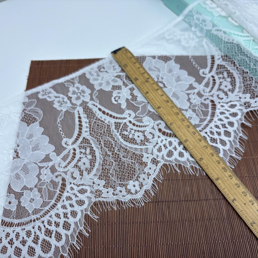 1.5m x 20.5cm White French Chantilly Lace, Non-stretch Eyelash Mesh Lace Fabric for Sewing, Bra, Underwear, Lingerie, Dress, Garment, Crafting
