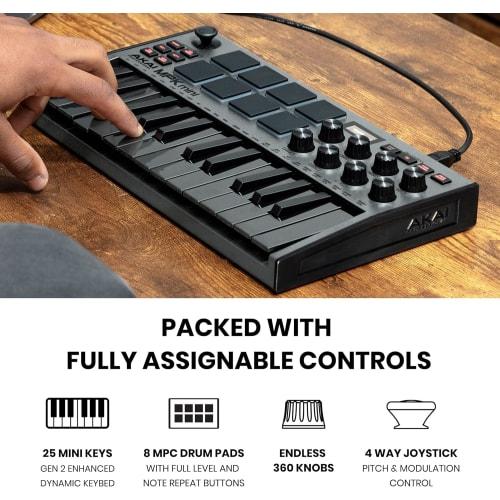 Akai Professional MPK Mini Mk3 25-Key MIDI Keyboard with Velocity Sensitivity, Gray