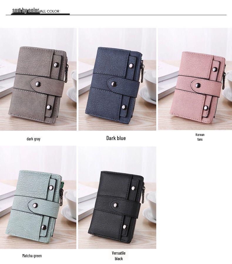 Women's 2022 Short Retro Frosted Rivet Wallet - Korean Style Trendy Multi-functional Student Coin Purse