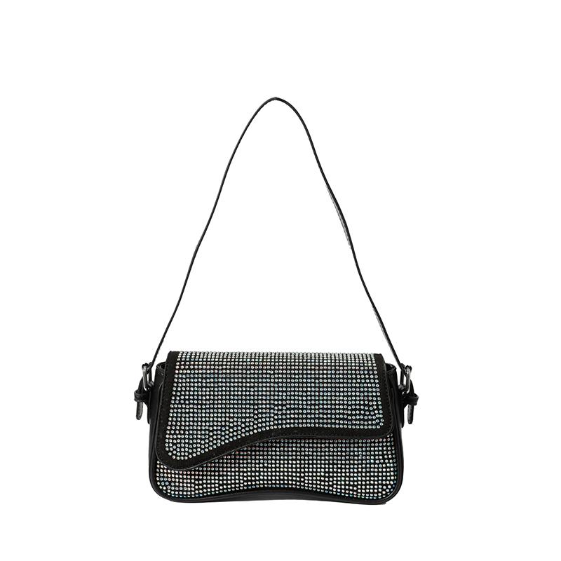 

Women PU Rhinestones Shoulder Bag Large Capacity Stylish Crossbody Bag Adjustable Strap Fashion Underarm Bag Chic Hobo Bag