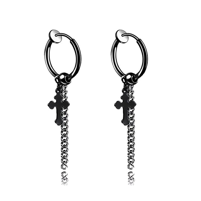 Punk Stainless Steel Chain Hoop Earrings Unisex Goth Pop Hip Hop Pendants Fashion Ear Jewelry Accessories