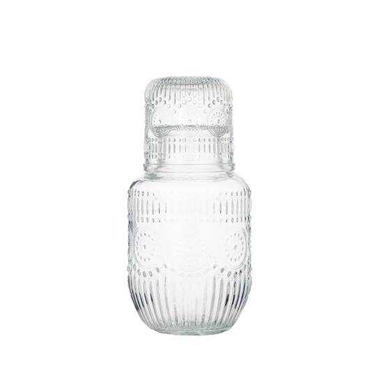Retro Water Carafe And Glass Set Heat-Resistant 18.3oz Juice Pitcher with 4.9oz Tumbler Cup Embossed Glass Teapot Cup Set for Juice Iced Tea Water A