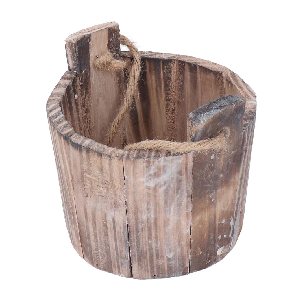 Barrel Planter Round Vintage Rustic Style Wall Hanging Wooden Garden Flower Pot for Garden Patio
