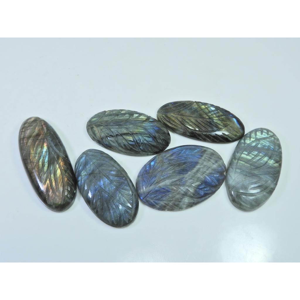 373Cts. Natural Labradorite Carving Oval Cabochon Loose Gemstone 07Pcs Lot LL-1151