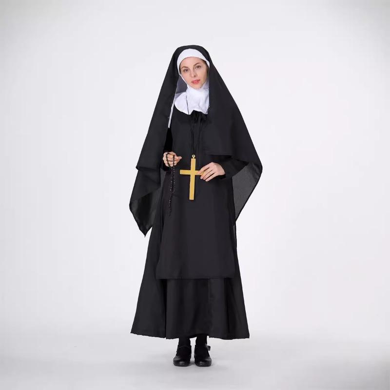 

Хэллоуинский костюм монахини Ближневосточное арабское черное одеяние Взрослое маскарадное платье XL