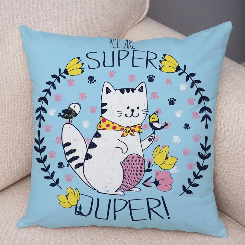 Home Decor Car Sofa Cushion Cover Colorful Pet Cat Pattern Print Square Pillowcase