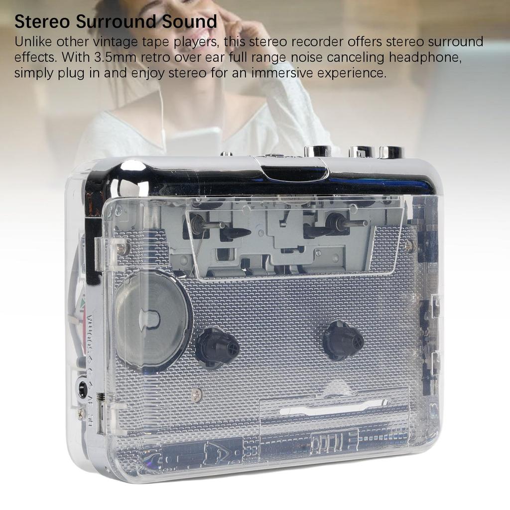 Elprico Portable Cassette USB C Tape to MP3 Auto Rewind Noise Cancelling Stereo Sound for Laptop Player, Converter, & Headphones, PC,