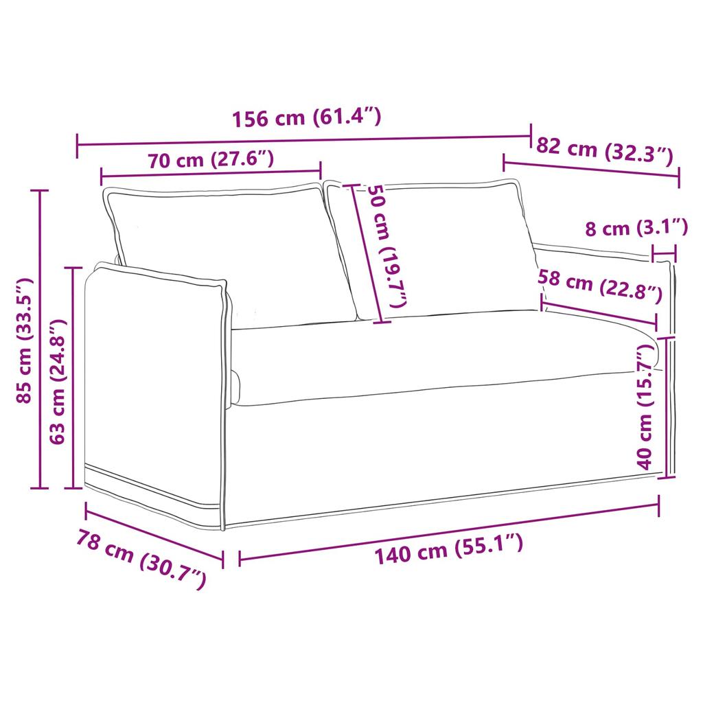 Sofa Set 2 pcs Black 156 x 82 x 85 cm Fabric
