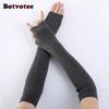 Botvotee 35% Cashmere Arm Warmers Soft Accessories Sleeves for Women Arm Guard Winter Knit Warm Half Finger Fashion Pink Gloves