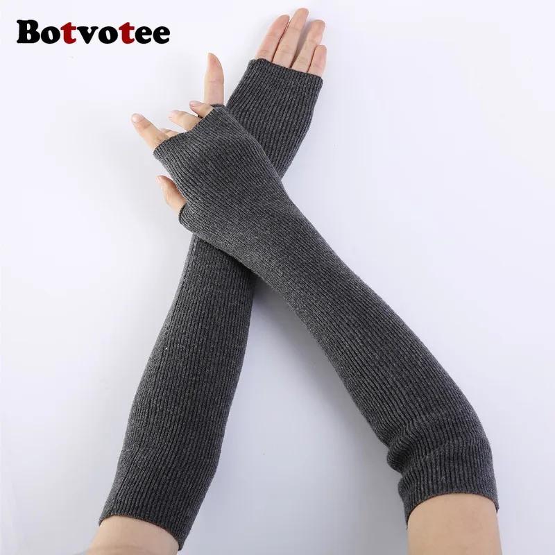 Botvotee 35% Cashmere Arm Warmers Soft Accessories Sleeves for Women Arm Guard Winter Knit Warm Half Finger Fashion Pink Gloves