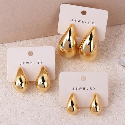 Brincos Pendentes Vintage Brilhantes em Forma de Gota de Água para Mulheres Leves Vazados Grossos em Forma de Lágrima Cor Dourada Argolas Grossas Joias da Moda