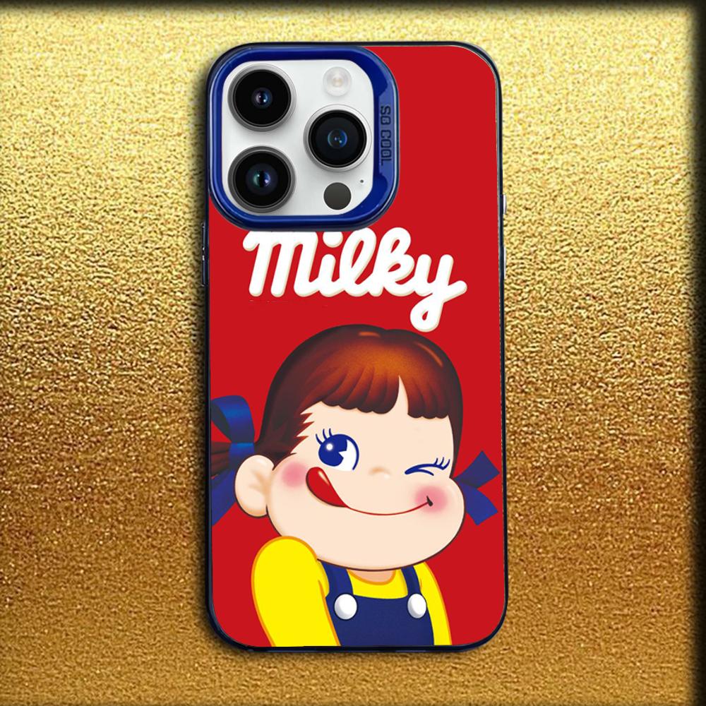 Fujiya Milky Peko-Chan Phone Case For iPhone 16,15,14,13,12,11,Mini,Pro,MAX Blue Matte Silicone Cover iPhone15promax
